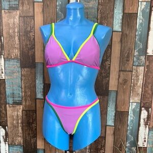Neon Pink and Green Women's Bikini swim
